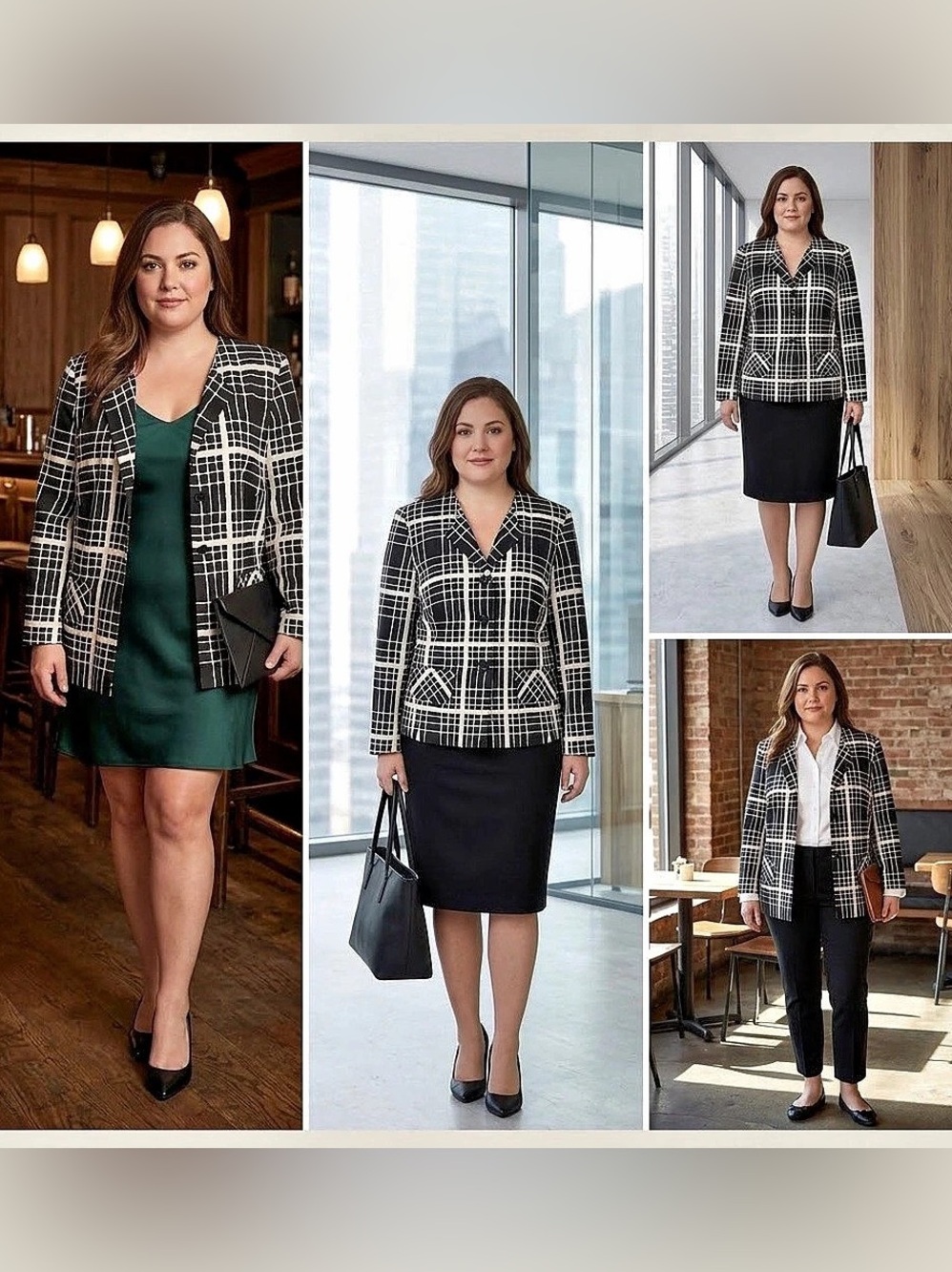 Pendleton Petite Geometric Silk Blazer in Black & White Size 14P Like New